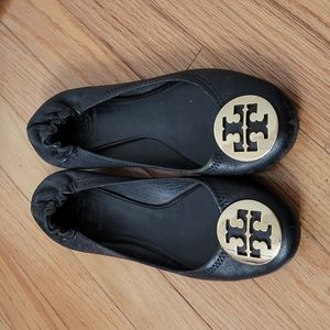Tory Burch Black Leather Reva Flats 6.5